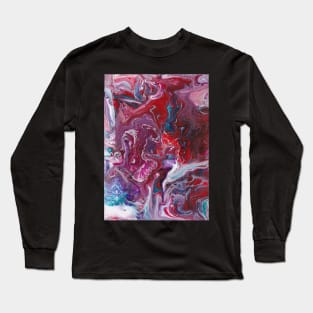 Poured paint in red blue purple and white Long Sleeve T-Shirt